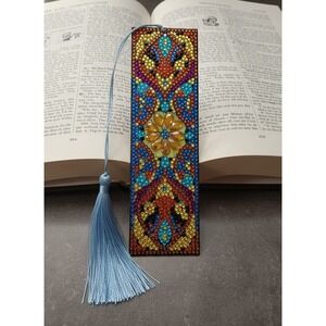 Celtic Style Diamond Painted Bookmark - Orange And Blue With Yellow Flower